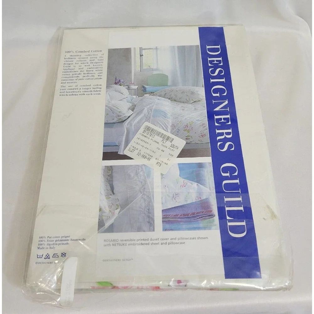 Designers Guild Rosario Cotton Twin Striped Fitted Sheet & Floral Flat Sheet NIP